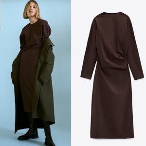 Zara Brown Ruched Dress